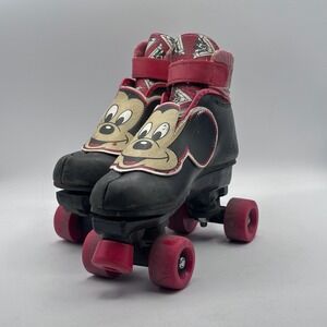 Vintage Mickey Mouse Roller Skates Size 2 Kids Quad Skates Red‎ Black Disney